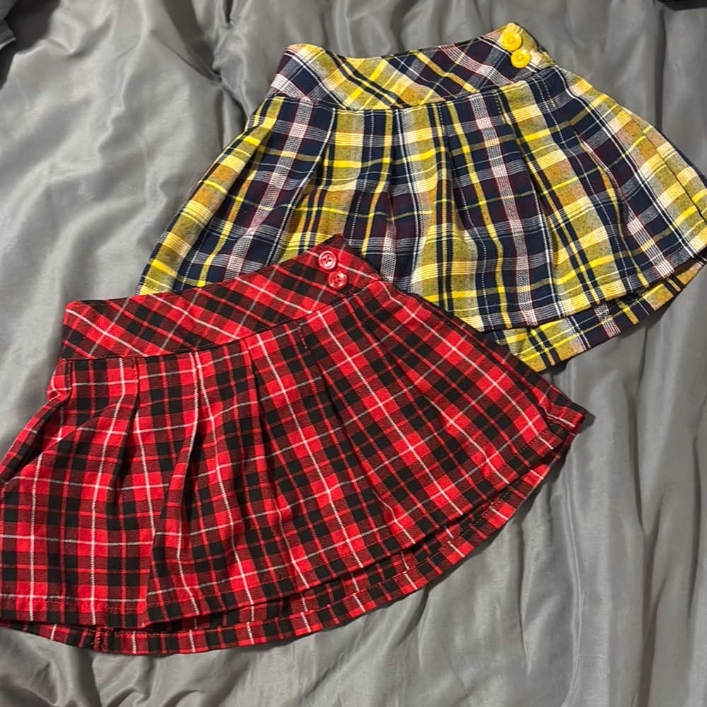 Plaid Mini Skirt Set - Red and Yellow